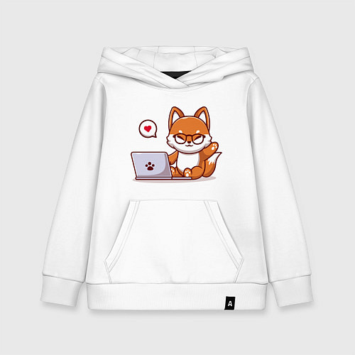 Детская толстовка-худи Cute fox and laptop / Белый – фото 1