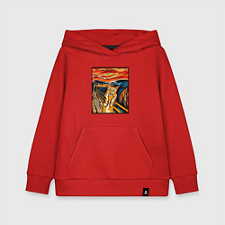 Толстовка детская хлопковая Кот пародия на Крик Мунка, цвет: красный