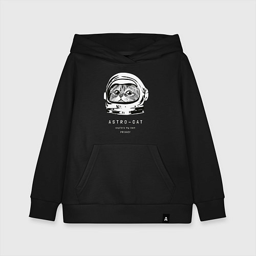 Детская толстовка-худи ASTRONAUT CAT КОТ КОСМОНАВТ / Черный – фото 1