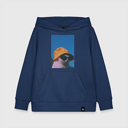 Толстовка детская хлопковая Котик в шляпе и очках, цвет: тёмно-синий