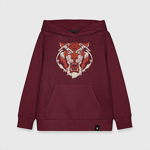 Детская толстовка-худи Tiger - Head / Меланж-бордовый – фото 1