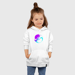 Толстовка детская хлопковая ИНЬ ЯНЬ КОТИКИ В НЕОНЕ, цвет: белый — фото 2