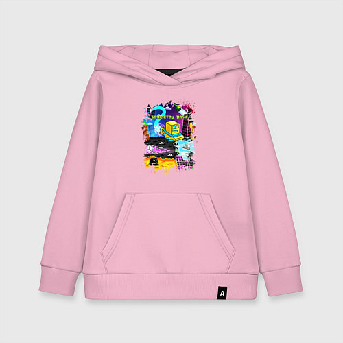 Детская толстовка-худи Geometry Dash: Pixel Logo / Светло-розовый – фото 1