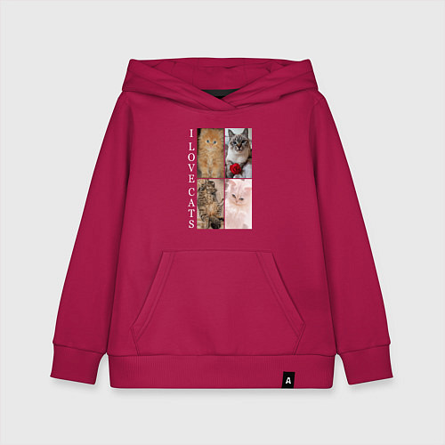 Детская толстовка-худи I LOVE CATS Я ЛЮБЛЮ КОШЕК / Маджента – фото 1