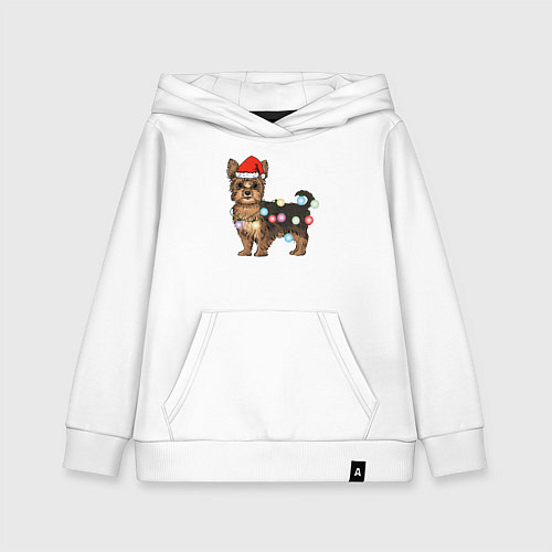 Детская толстовка-худи Йоркширский терьер новогодний / Белый – фото 1