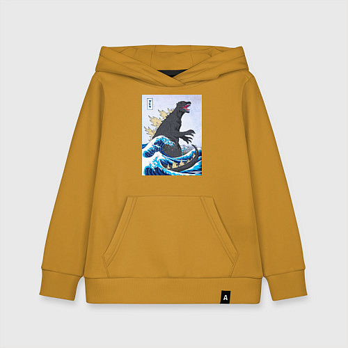 Детская толстовка-худи Godzilla in The Waves Eastern / Горчичный – фото 1