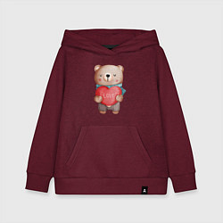 Толстовка детская хлопковая Мишка с сердечком Валентинка, цвет: меланж-бордовый