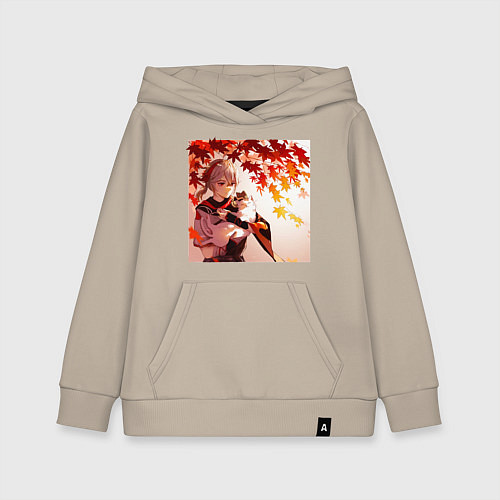 Детская толстовка-худи Каэдэхара Кадзуха с котенком Геншин Импакт / Миндальный – фото 1