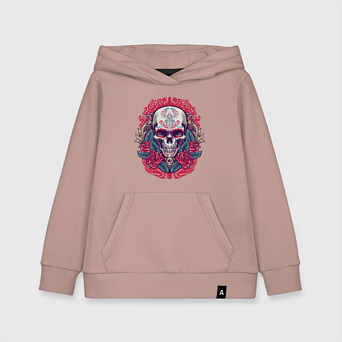 Детская толстовка-худи Roses Skull / Пыльно-розовый – фото 1