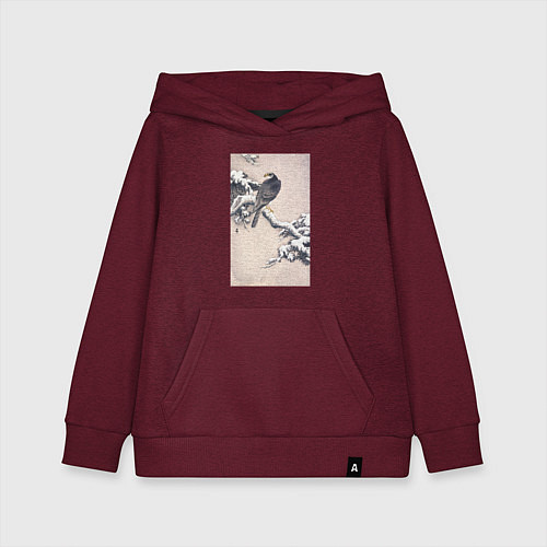 Детская толстовка-худи Goshawk on Snow-covered Pine Bough / Меланж-бордовый – фото 1