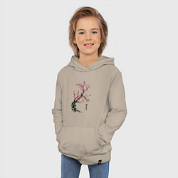 Толстовка детская хлопковая Сакура с иероглифами, цвет: миндальный — фото 2