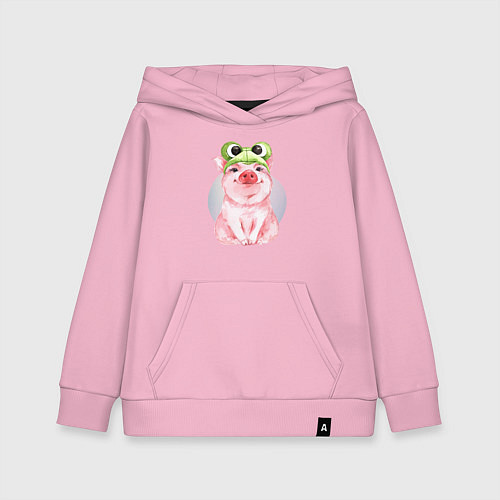 Детская толстовка-худи Милый поросенок в шапке-лягушке / Светло-розовый – фото 1