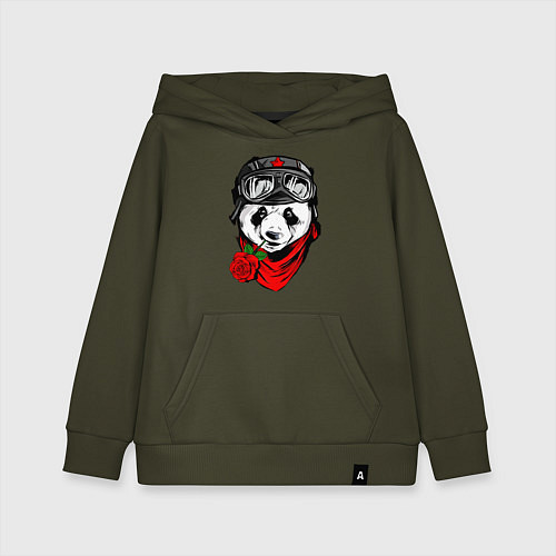 Детская толстовка-худи Панда с розой во рту / Хаки – фото 1