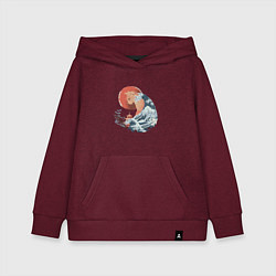 Толстовка детская хлопковая Душа природы Японии - Бушующее море, цвет: меланж-бордовый
