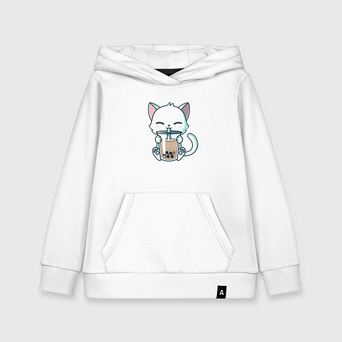 Детская толстовка-худи Котик с бабл ти / Белый – фото 1