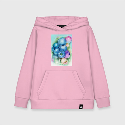 Детская толстовка-худи Акварельные ягоды голубики / Светло-розовый – фото 1