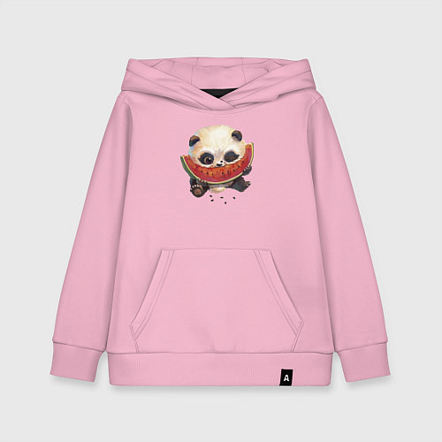 Детская толстовка-худи Маленький панда ест арбуз / Светло-розовый – фото 1