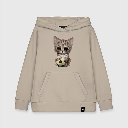 Детская толстовка-худи Футбол - Котёнок / Миндальный – фото 1