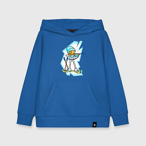 Детская толстовка-худи Мультяшный биатлонист / Синий – фото 1