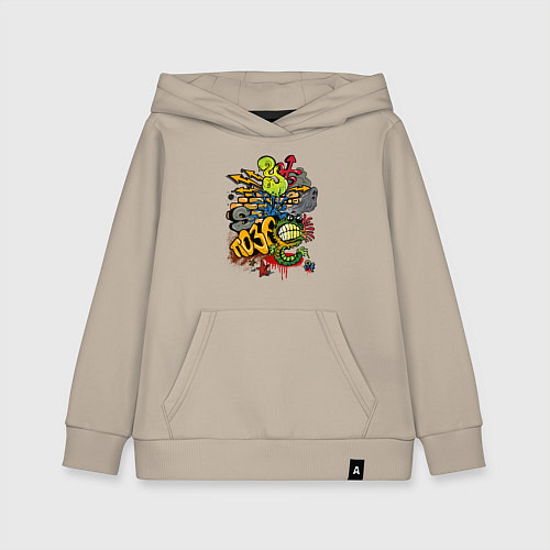 Детская толстовка-худи Граффити монстрик и молнии / Миндальный – фото 1