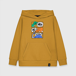 Толстовка детская хлопковая Поп арт говорящие динозавры, цвет: горчичный