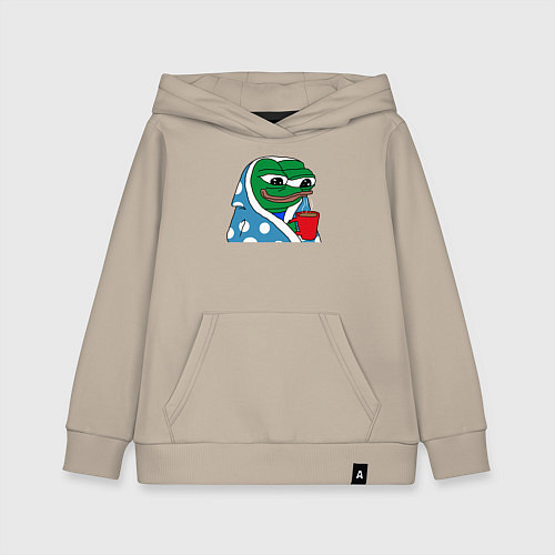 Детская толстовка-худи Frog Pepe мем / Миндальный – фото 1