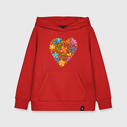 Толстовка детская хлопковая Цветочный орнамент в форме сердца Любовь, цвет: красный