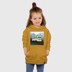 Толстовка детская хлопковая Машина и горы в путешествии, цвет: горчичный — фото 2