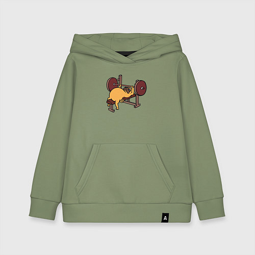Детская толстовка-худи Мопс - крутой пауэрлифтер! / Авокадо – фото 1