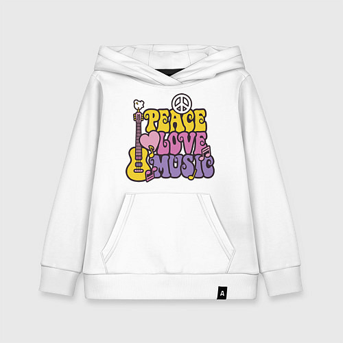 Детская толстовка-худи Мир любовь и музыка / Белый – фото 1