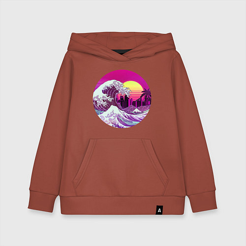 Детская толстовка-худи Ретровейв волна / Кирпичный – фото 1