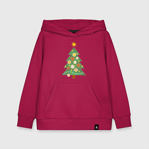 Детская толстовка-худи Елочка с новогодними игрушками / Маджента – фото 1