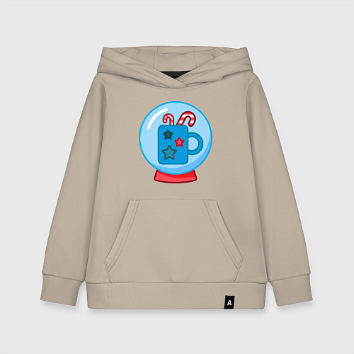 Детская толстовка-худи Зимний сладкий горячий напиток, чашка и карамель / Миндальный – фото 1