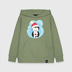 Толстовка детская хлопковая Пингвин с письмом, цвет: авокадо