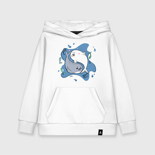 Детская толстовка-худи Парочка тюленей / Белый – фото 1