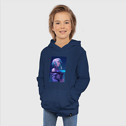 Толстовка детская хлопковая Люси с надеждой в глазах - аниме Киберпанк Бегущие, цвет: тёмно-синий — фото 2
