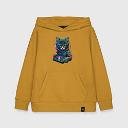 Толстовка детская хлопковая Кот диджей, цвет: горчичный