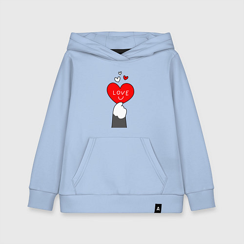 Детская толстовка-худи Лапка котика с валентинкой / Мягкое небо – фото 1
