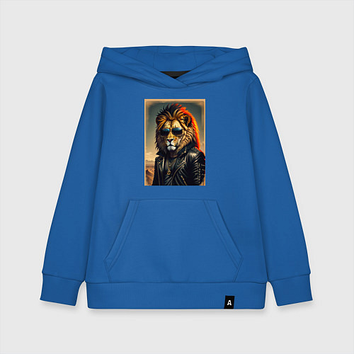 Детская толстовка-худи Лев рокер / Синий – фото 1