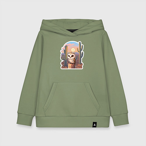 Детская толстовка-худи Сова в пустыне / Авокадо – фото 1
