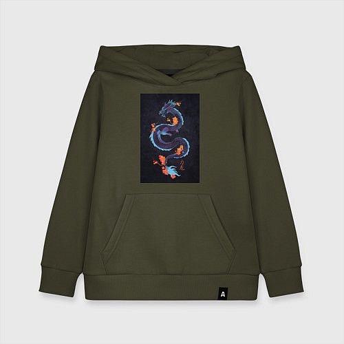 Детская толстовка-худи Синий дракон на черном фоне / Хаки – фото 1