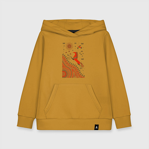 Детская толстовка-худи Мезенский конь / Горчичный – фото 1