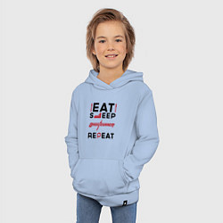 Толстовка детская хлопковая Надпись: eat sleep Ghostrunner repeat, цвет: мягкое небо — фото 2