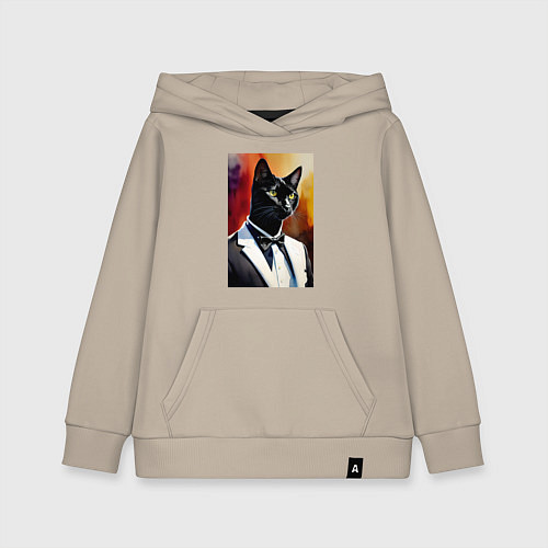 Детская толстовка-худи Gentleman cat - meme - neural network / Миндальный – фото 1