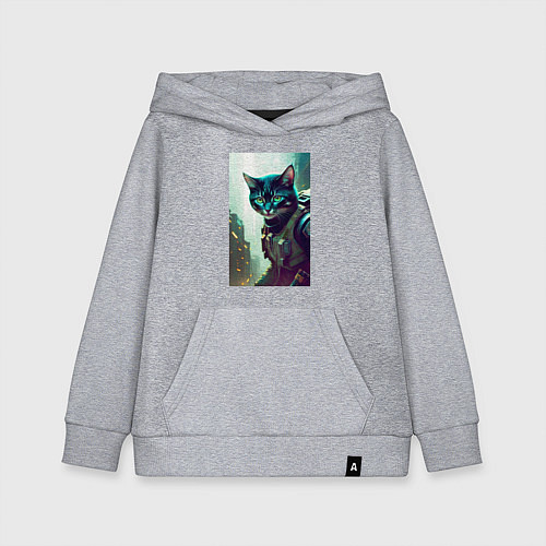Детская толстовка-худи Cool kitten - cyberpunk / Меланж – фото 1