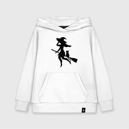 Детская толстовка-худи Ведьмочка и кот на метле / Белый – фото 1