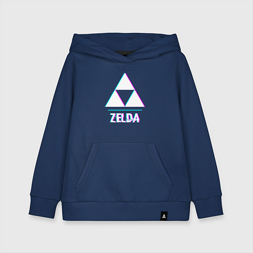 Детская толстовка-худи Zelda в стиле glitch и баги графики / Тёмно-синий – фото 1