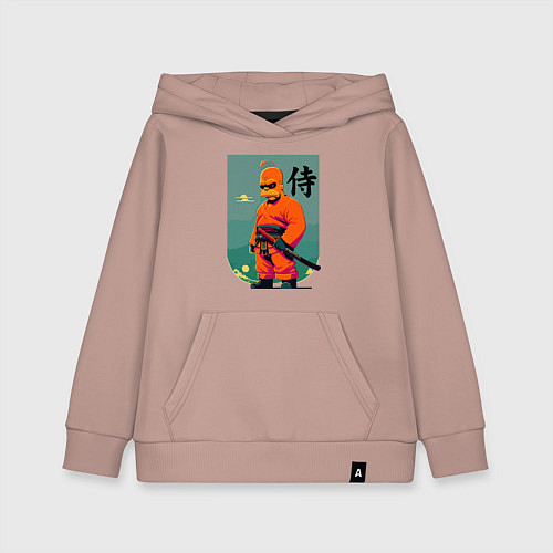 Детская толстовка-худи Гомер Симпсон - самурай - нейросеть / Пыльно-розовый – фото 1