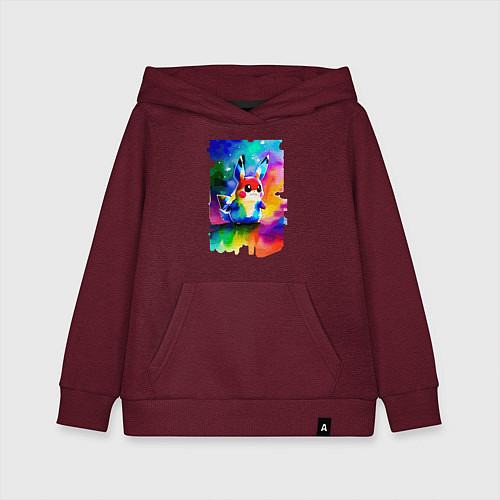 Детская толстовка-худи Акварельный Пикачу - поп-арт / Меланж-бордовый – фото 1