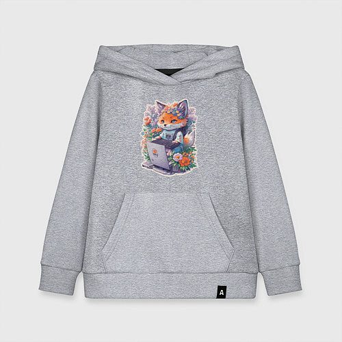 Детская толстовка-худи Лиса геймер за компьютером / Меланж – фото 1